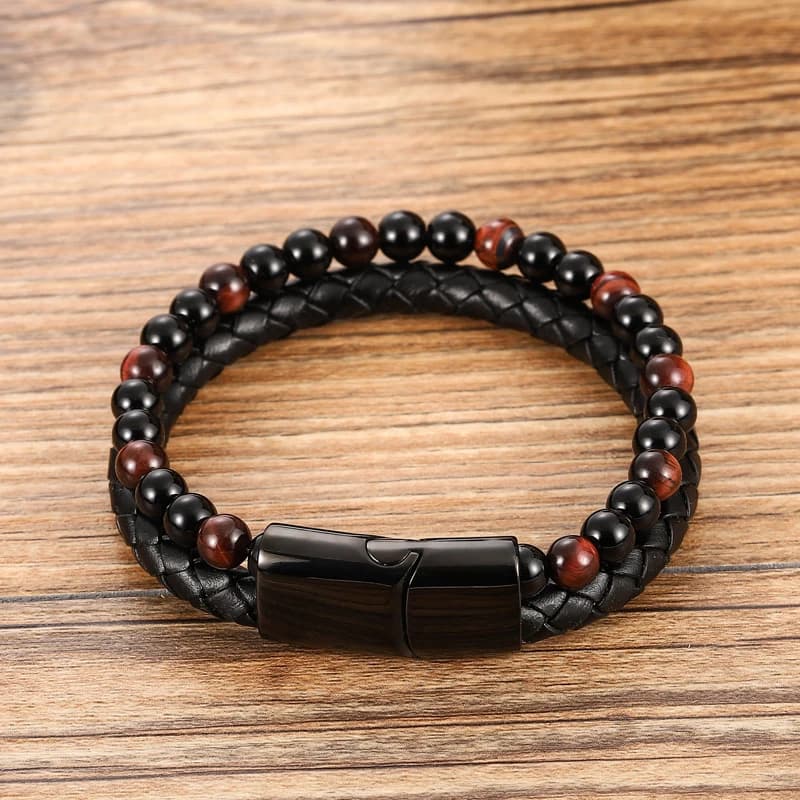 Charm Men Bracelet Rope Stainless Steel Magnetic Natural Stone Leather Beaded Braclet Volcanic Stone bracelet bangles Chain Gift - 4