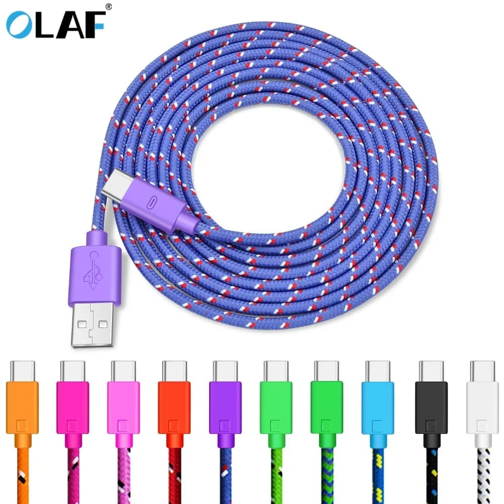 كابل USB نوع C من OLAF، نايلون مضفر، لمزامنة البيانات والشحن السريع، متوافق مع سامسونج S9 وS10 وXiaomi mi9 وmi8 وهواوي