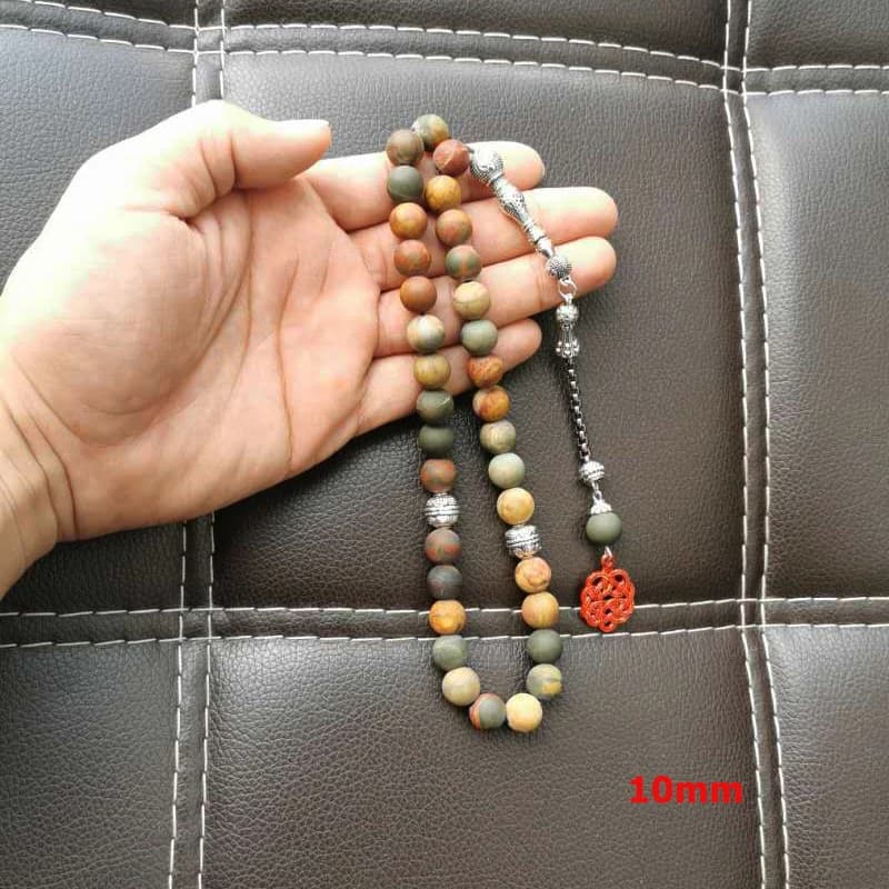 Tasbih Natural Jasper Red Picasso stone 33 beads bracelet muslim accessories Eid ADHA on hand islamic turkish jewelry - 2