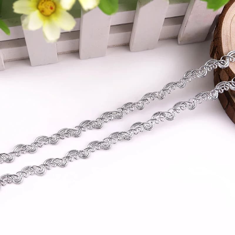 2 ياردة دانتيل ذهبي وفضي عالي الجودة ملابس أريكة ستارة منسوجات منزلية دي أي واي إكسسوارات خياطة شرائط دانتيل - 5