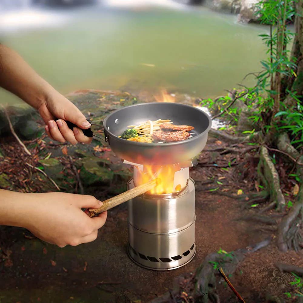 Portable Outdoor Camping Stove Wood Burning Mini Lightweight Stainless Steel  Stove Picnic BBQ Cooker Travel Adventure Tools - 6