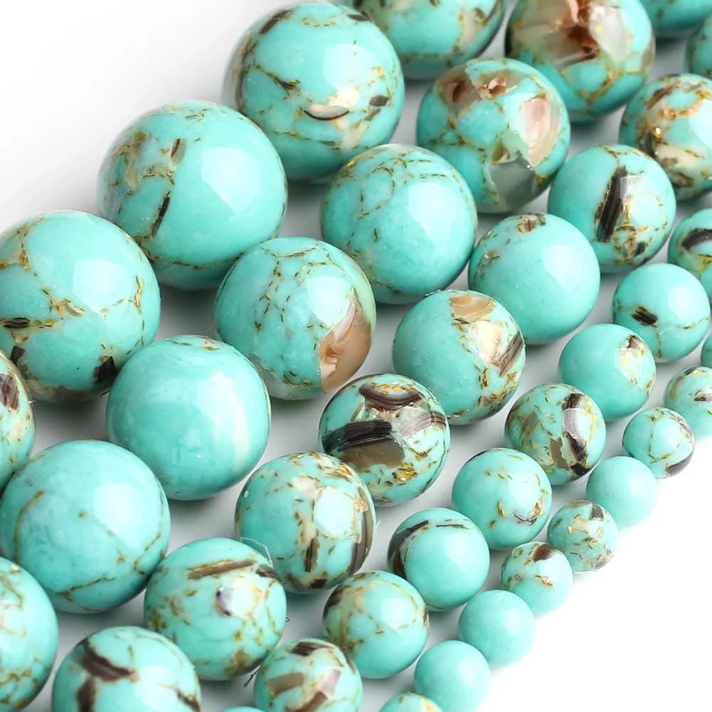 White Howlite Spun Gold plated Loose Stone Round Beads for Jewelry Making DIY Bracelet 15'' strand 4/6/8/10/12mm - 3