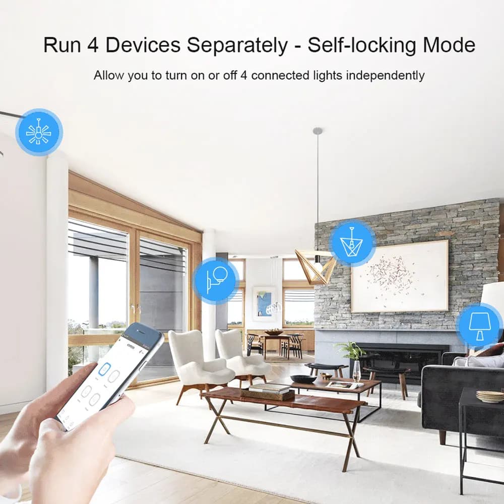 مفتاح واي فاي ذكي Sonoff 4CHR3 4 قنوات تحكم عن بعد في الإضاءة للمنزل الذكي يعمل مع Alexa Google Home تطبيق eWeLink - 4