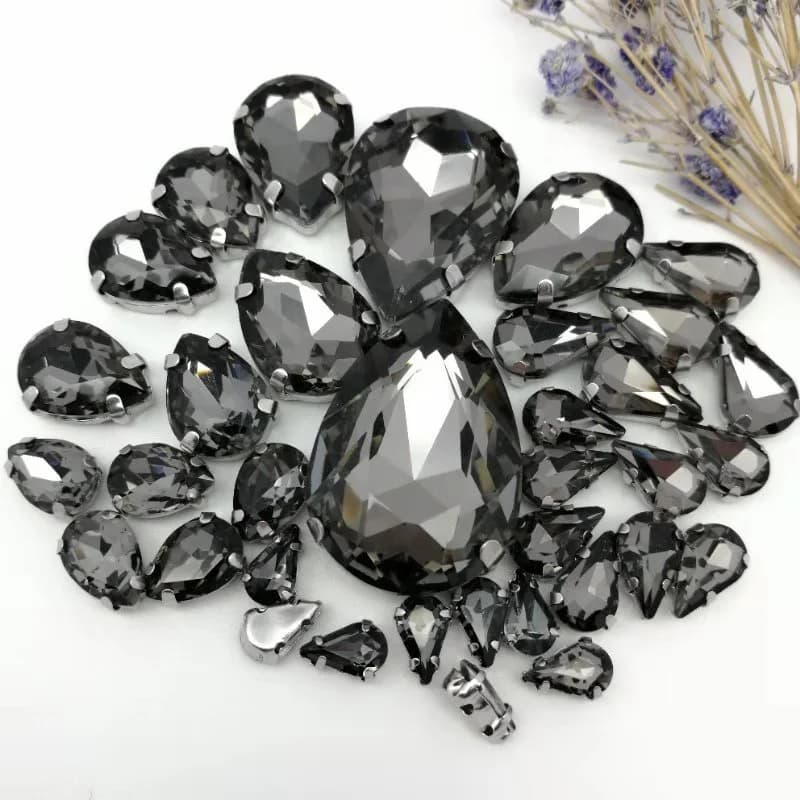 30Pcs7 Mixed Size Gray Water Drop Glass Crystal Seam Rhinestone With Silver Claw DIY Wedding Dress / Garment Accessories - 2