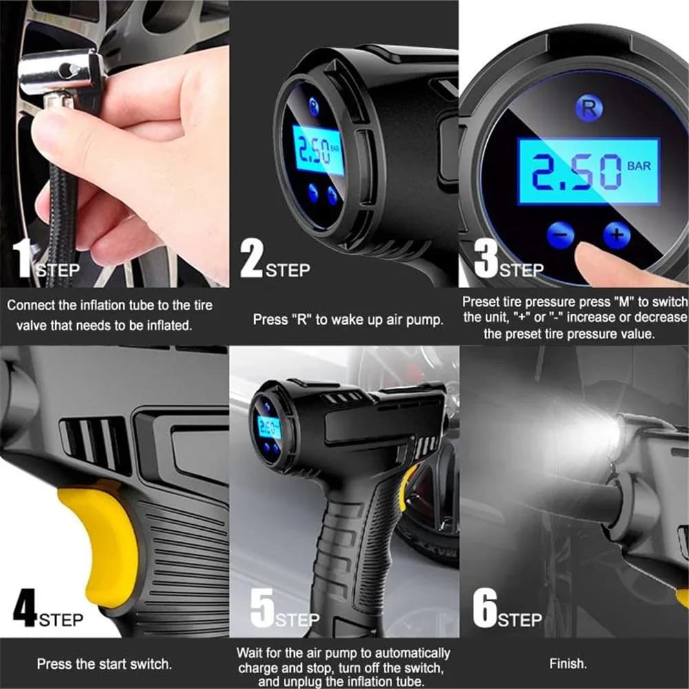 120W Wireless Digital Tire Inflator Portable Air Compressor Inflatable Pump 12V Air Pump Rechargeable For Car Motorcycle Tire - 6