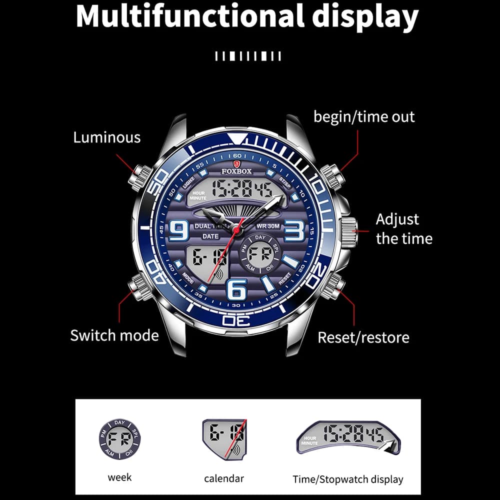 2024 LIGE Brand Foxbox Digital Mens Watches Top Luxury Sport Quartz Wristwatch For Men All Steel Military Waterproof Clock+Box - 3