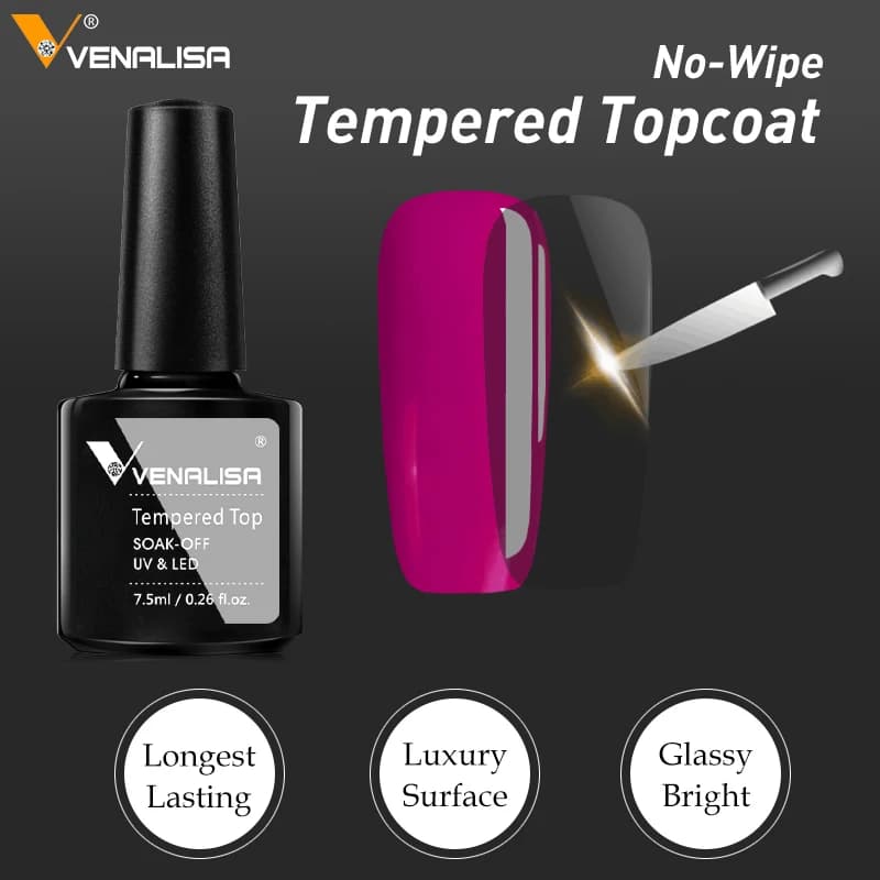 Hot Sell Venalisa Nail Art 7.5ml Tempered Top Coat Matt Top Primer Base Coat Color Gel Nail Polish UV Gel Soak Off Manicure - 5