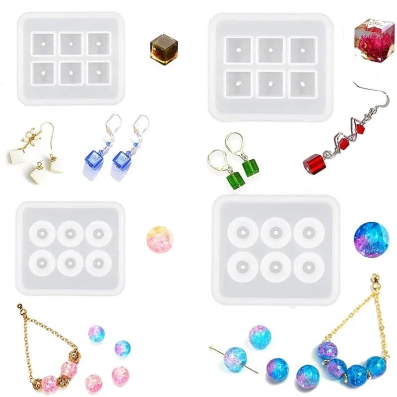 SNASAN Silicone Mold For Jewelry Beads 9mm12mm 16mm Cube Ball 6 Compartment Epoxy Resin Silicone Mould Handmade DIY Material - 6