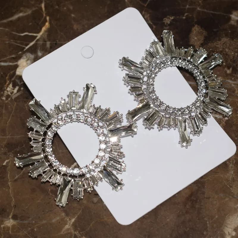 أقراط متدلية لامعة مرصعة بالكريستال على شكل أشعة الشمس، إكسسوارات أقراط مسائية أنيقة للنساء - 3