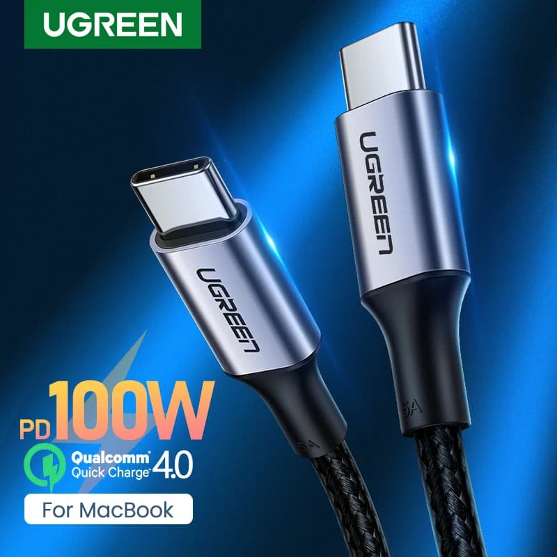 كابل يو جرين USB C إلى USB C، PD100W، كابل شحن سريع لماك بوك برو، آيباد برو 2020، سامسونج S20/S10