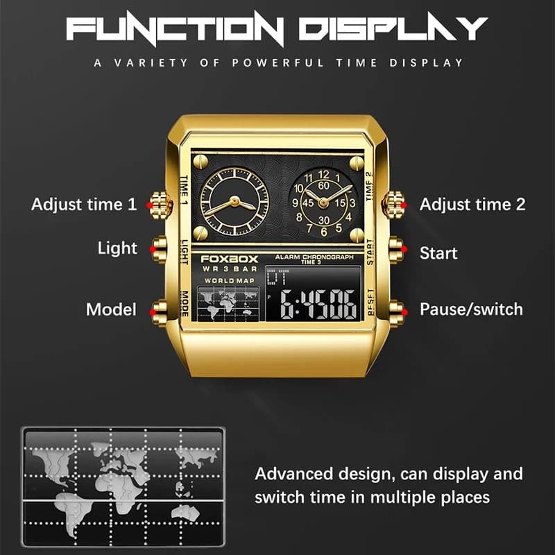 LIGE New Fashion Square Watch Men Casual Sports Military Quartz Chronograph Wristwatches Waterproof Dual Display Watch For Men - 3