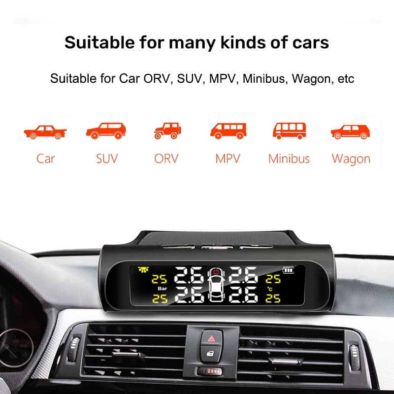 نظام مراقبة إنذار ضغط إطارات السيارة يعمل بالطاقة الشمسية من E-ACE، نظام إنذار أمان السيارة، تحذير ضغط ودرجة حرارة الإطارات - 3