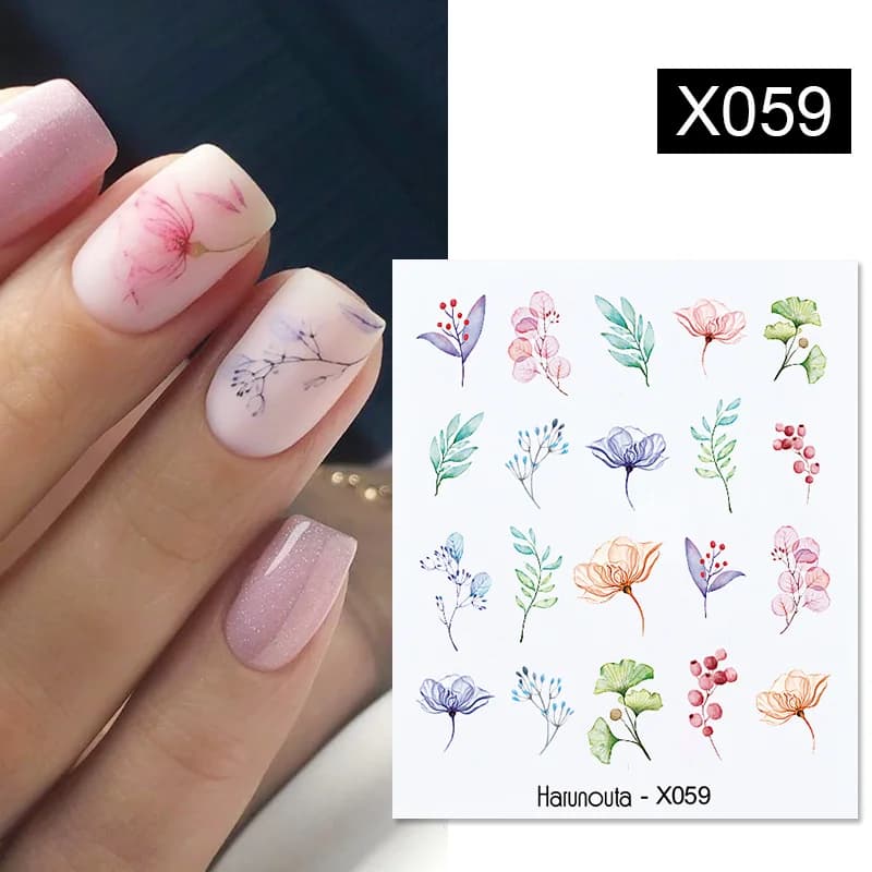Harunouta Spring Summer Simple Flower Leaf Tree Water Decals Stickers Butterfly Slider Watermarks Decoration Nail Art Manicures - 2
