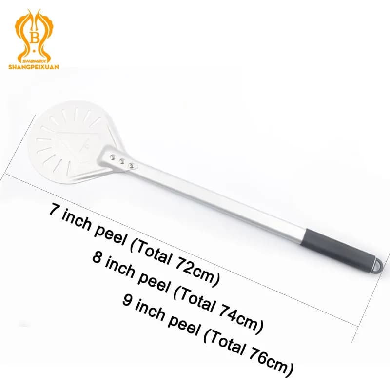 مجرفة بيتزا من الألومنيوم بمقبض طويل 7/8/9 بوصة، مجرفة بيتزا مثقبة، مجرفة بيتزا غير قابلة للانزلاق، أداة بيتزا من شانغبيكسوان. - 4