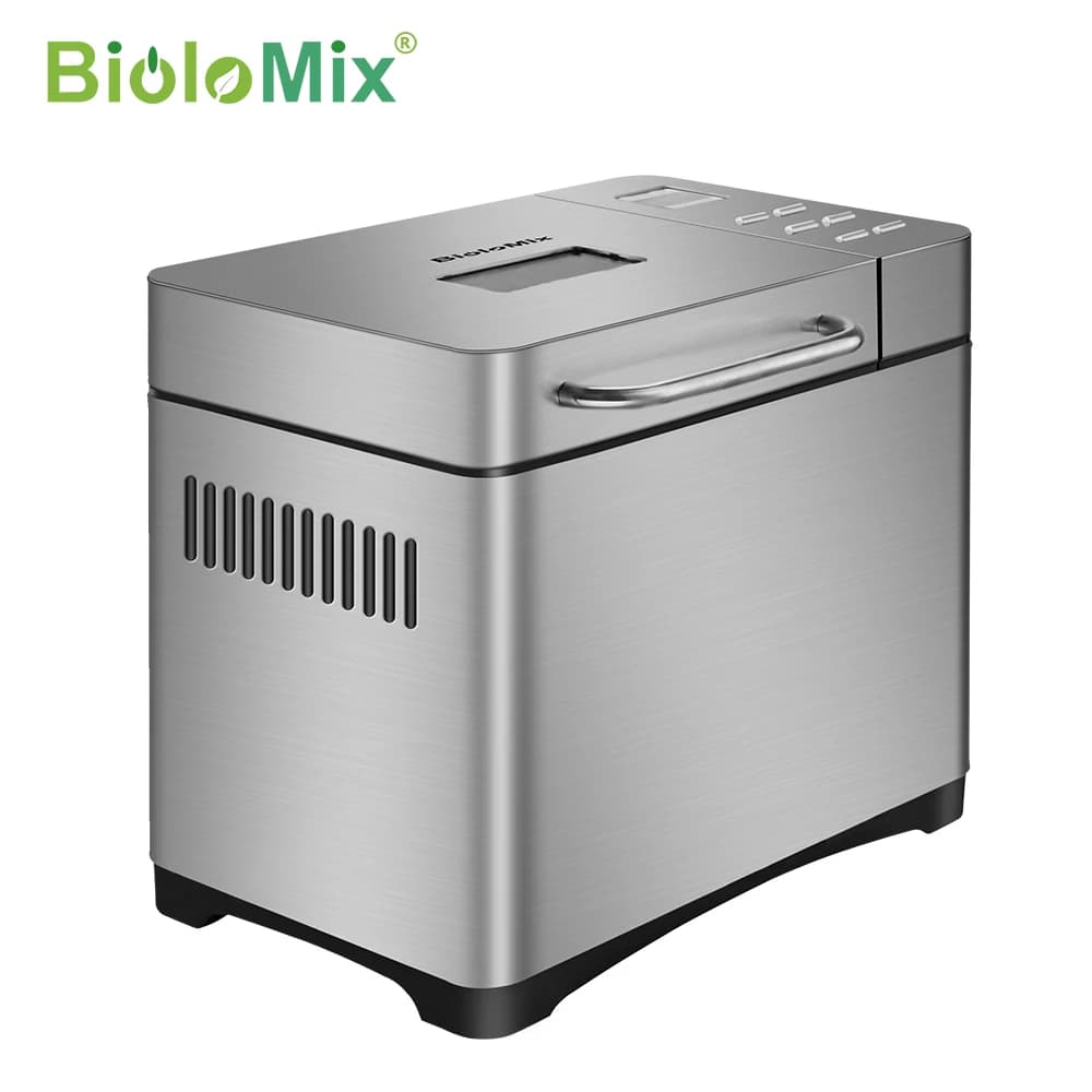 صانعة خبز أوتوماتيكية من Biolomix من الفولاذ المقاوم للصدأ، 1 كجم، 19 في 1، 650 واط، آلة خبز قابلة للبرمجة مع 3 أحجام أرغفة وموزع فاكهة ومكسرات - 2