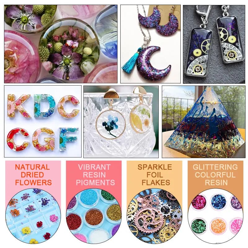 مجموعة قوالب صب الإيبوكسي الشفافة من السيليكون مع غراء إيبوكسي لصنع الأقراط وسلاسل المفاتيح والمجوهرات - 4