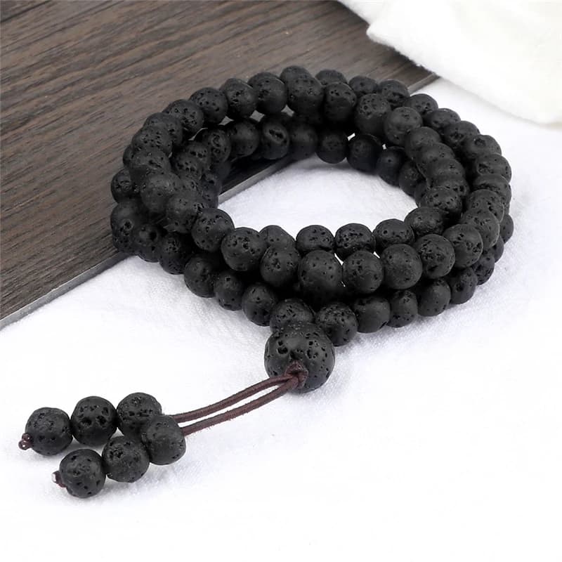 6mm Matte Black Lava Stone Bracelet Necklace 108 Beads Mala Wrap Bracelets Men Charm Fashion Yoga Bangle Rosary Buddhist Jewelry - 3