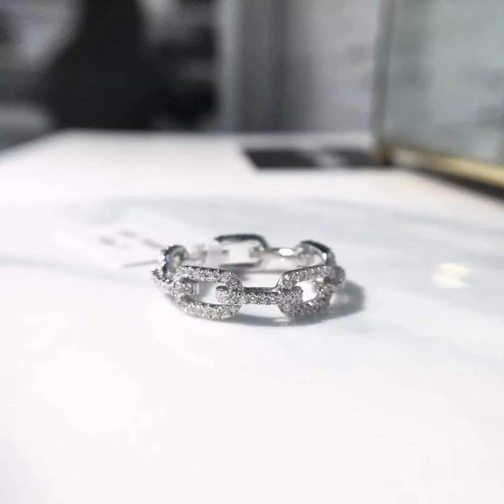 925 Sterling Silver Classic Link Chain Shape Simulated Diamond Stackable Ring for Women Crystal Zircon Engagement Rings - 6