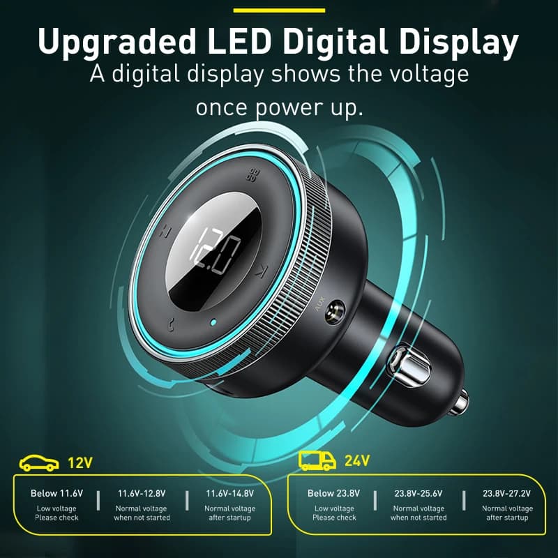 محول FM من Baseus محول بلوتوث لاسلكي للسيارة 5.0 شاحن USB سريع مشغل راديو Mp3 موسيقى عدة سيارة بدون استخدام اليدين - 4
