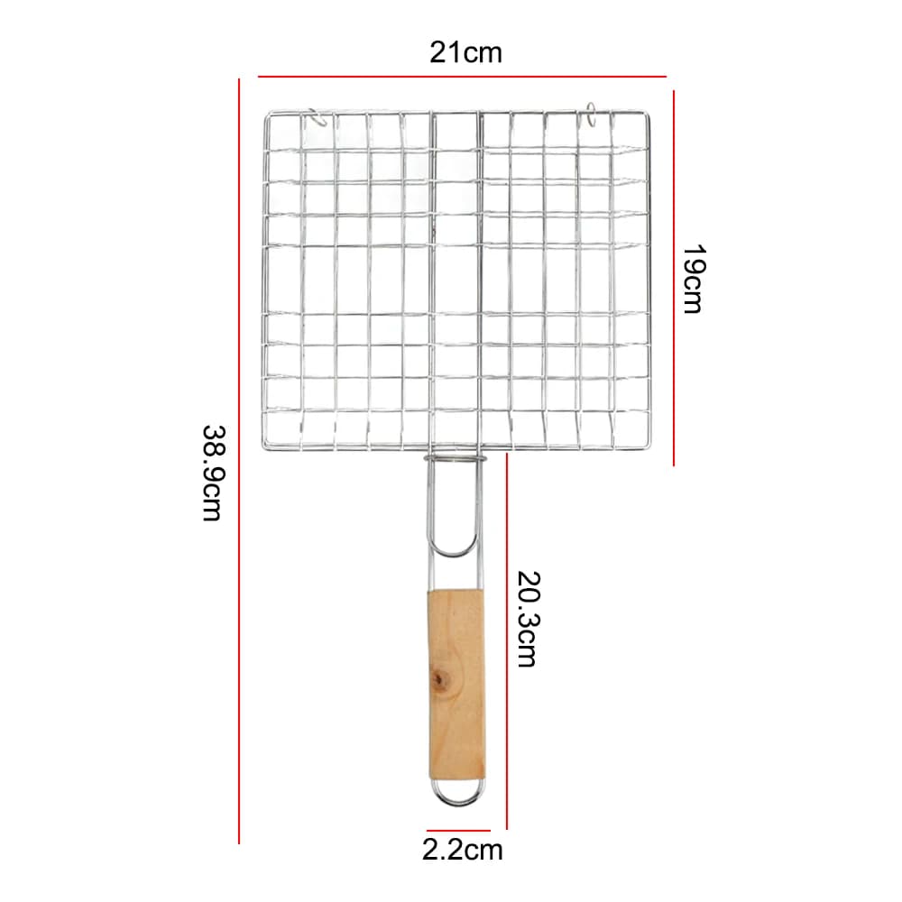 Barbecue Grilling Reusable Meat Fish Clip Holder Wooden Handle Stainless Steel Grill Mesh Foldable BBQ Grill Mat Grilling Basket - 6