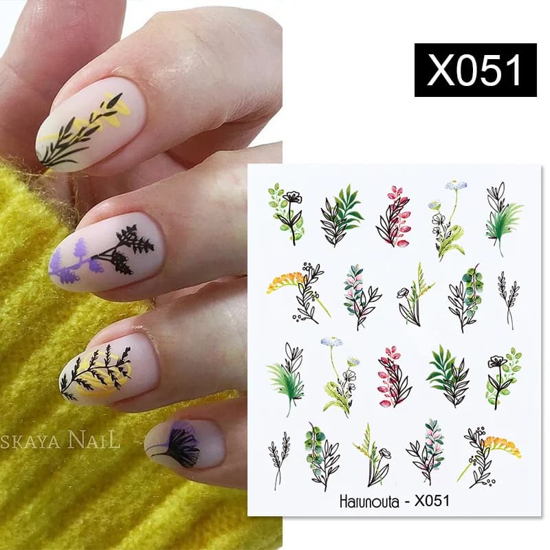 Harunouta Spring Summer Simple Flower Leaf Tree Water Decals Stickers Butterfly Slider Watermarks Decoration Nail Art Manicures - 6