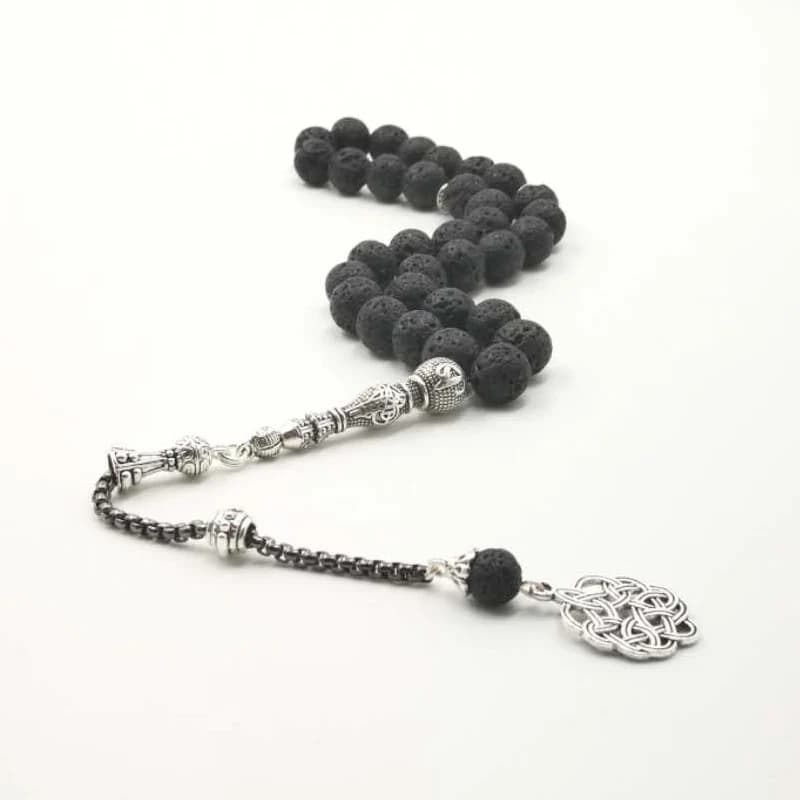 سوار تسبيح حمم 33 خرز حجر بركاني طبيعي هدية عيد إسلامية إكسسوارات إسلامية في متناول اليد - 6