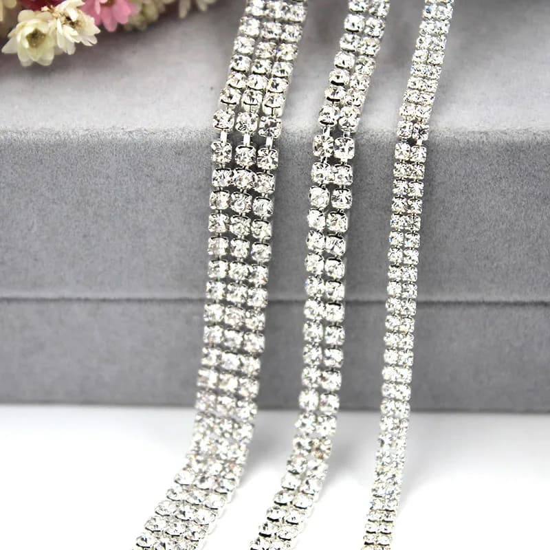 New Multi-row clear white rhinestones chain silver base glass crystal cup chain diy Frame/phone case/bag/clothing accessories - 3