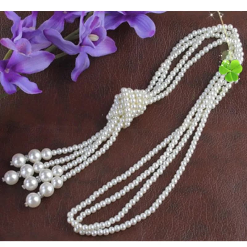 2024 موضة جديدة قلادات طويلة معقودة للكنزات قلادة لؤلؤ تقليد متعددة الطبقات للنساء قلادة عروس مجوهرات هدية - 4