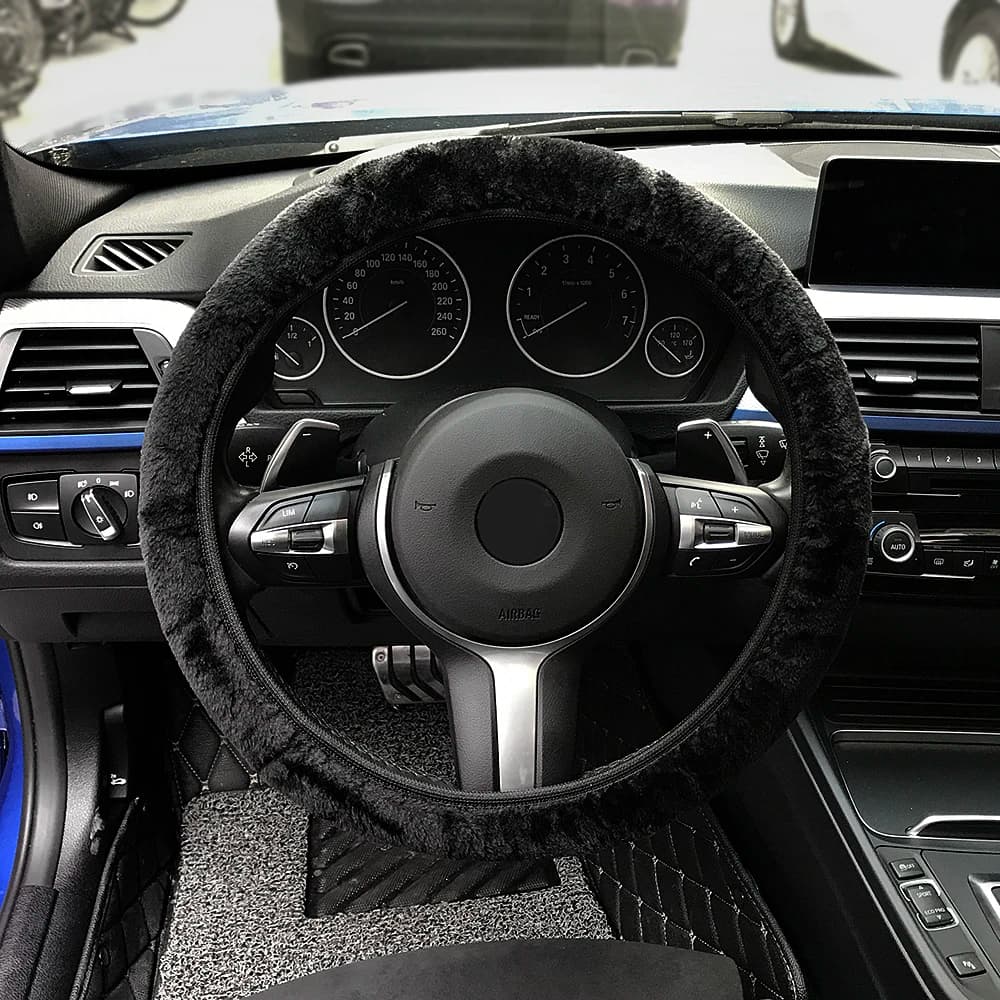 Premium Soft Short Fur Car Steering Wheel Cover High-density Warm Plush Winter Steering Wheel Protector Cover 38cm Accessories - 2