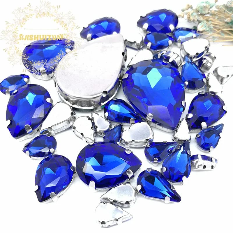 30Pcs7 Mixed Size Gray Water Drop Glass Crystal Seam Rhinestone With Silver Claw DIY Wedding Dress / Garment Accessories - 4
