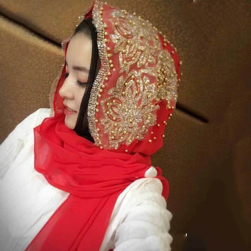 الحجاب الإسلامي وشاح الأوشحة للمرأة طويلة underscarf Moslima أغطية الرأس مع حبة الشيفون الصلاة Turbante - 6