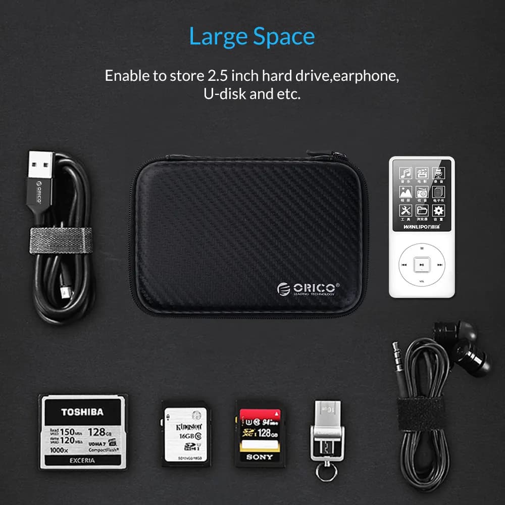 ORICO 2.5 Hard Disk Case Portable HDD Protection Bag for External 2.5 inch Hard Drive/Earphone/U Disk Hard Disk Drive Case Black - 2