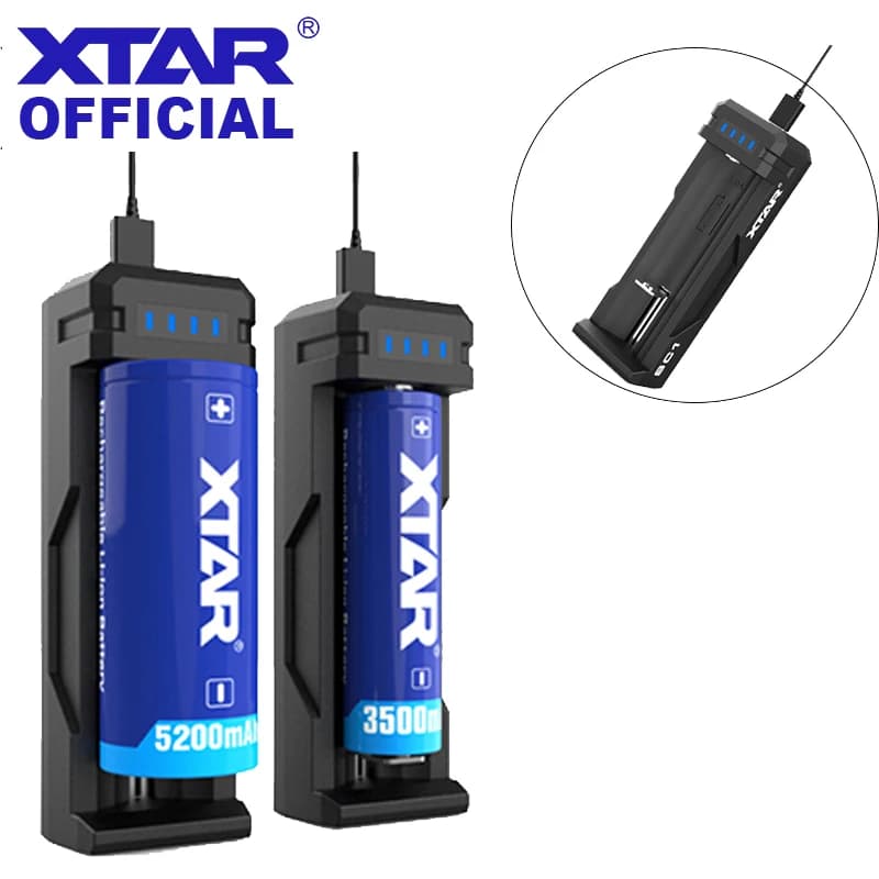 شاحن بطارية محمول XTAR SC1، شحن سريع 2A، نوع C، قابل لإعادة الشحن، متوافق مع بطاريات 18700/20700/21700/22650/25500/26650/18650