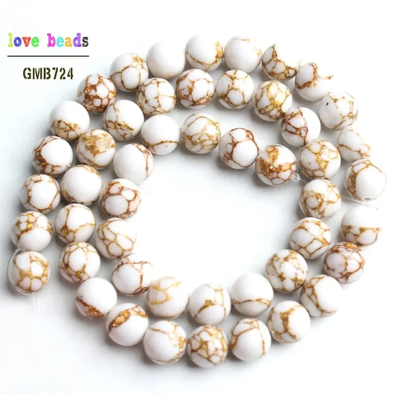 White Howlite Spun Gold plated Loose Stone Round Beads for Jewelry Making DIY Bracelet 15'' strand 4/6/8/10/12mm - 6