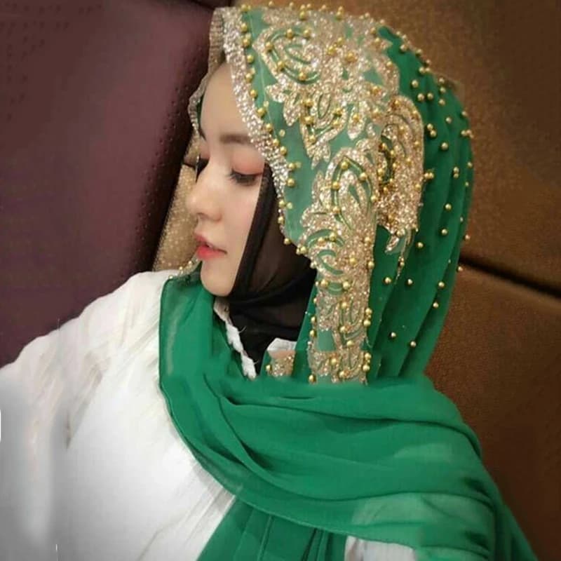 الحجاب الإسلامي وشاح الأوشحة للمرأة طويلة underscarf Moslima أغطية الرأس مع حبة الشيفون الصلاة Turbante