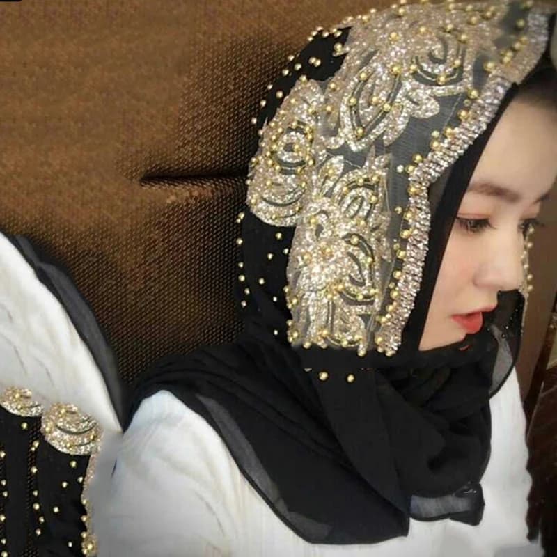 الحجاب الإسلامي وشاح الأوشحة للمرأة طويلة underscarf Moslima أغطية الرأس مع حبة الشيفون الصلاة Turbante - 4