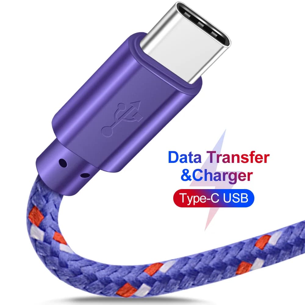 كابل USB نوع C من OLAF، نايلون مضفر، لمزامنة البيانات والشحن السريع، متوافق مع سامسونج S9 وS10 وXiaomi mi9 وmi8 وهواوي - 2