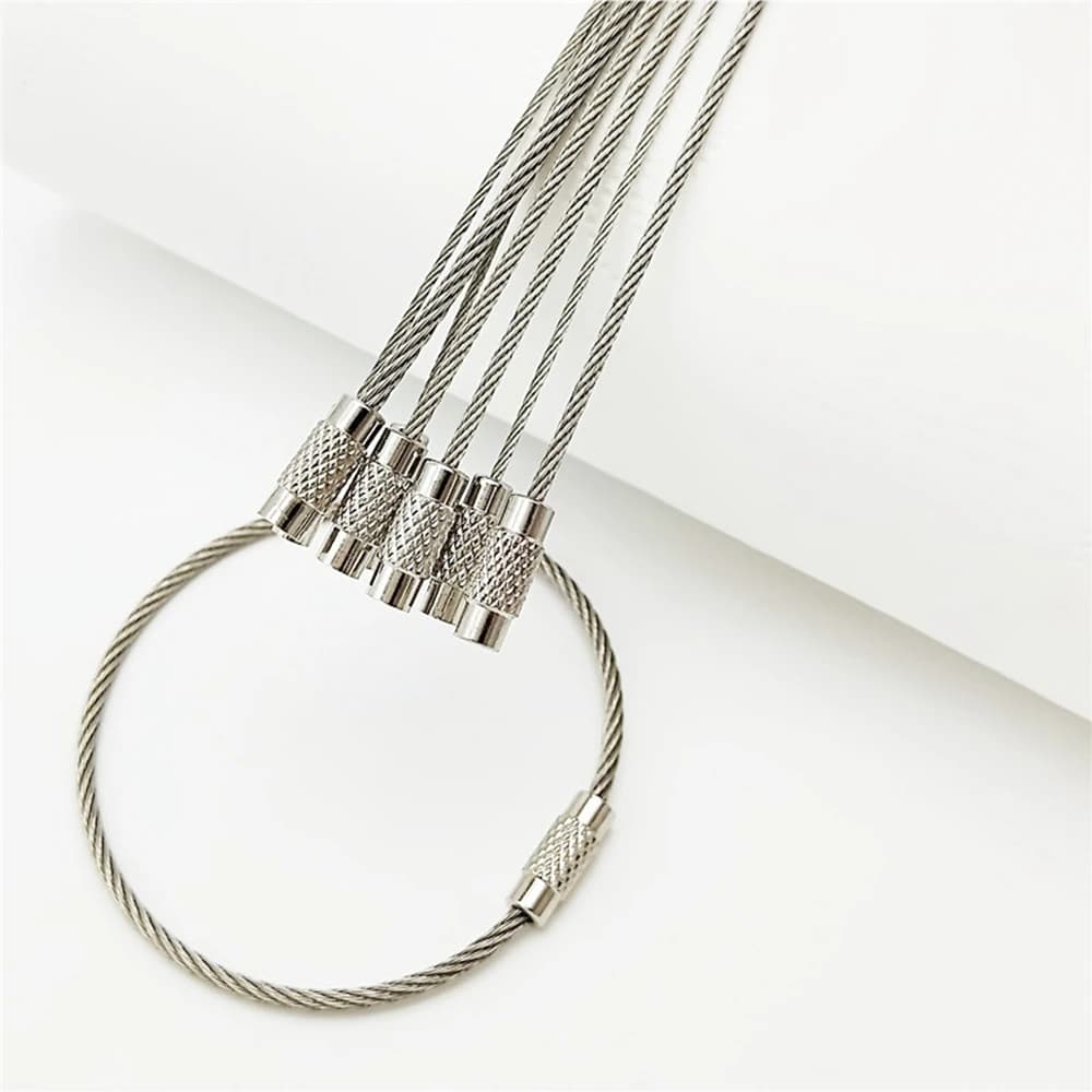 5 قطع كارابينر سلسلة مفاتيح من الفولاذ المقاوم للصدأ حامل مفاتيح حبل سلكي كابل علامة أمتعة تخييم أداة قفل لولبي أدوات خارجية - 4