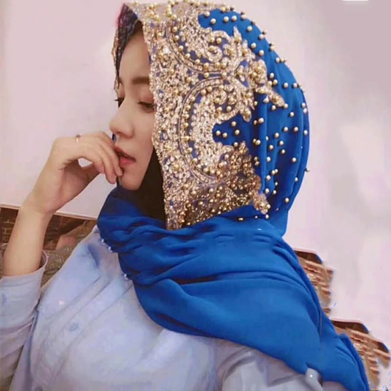 الحجاب الإسلامي وشاح الأوشحة للمرأة طويلة underscarf Moslima أغطية الرأس مع حبة الشيفون الصلاة Turbante - 5