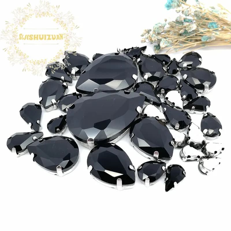 30Pcs7 Mixed Size Gray Water Drop Glass Crystal Seam Rhinestone With Silver Claw DIY Wedding Dress / Garment Accessories - 3