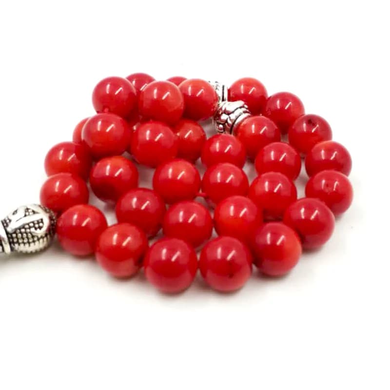 تسبيح مرجان طبيعي وشعاب مرجانية هدب عيد هدية رمضان اكسسوارات الموضة العربية 33 حبة سوار مسبحة مسلمة - 5