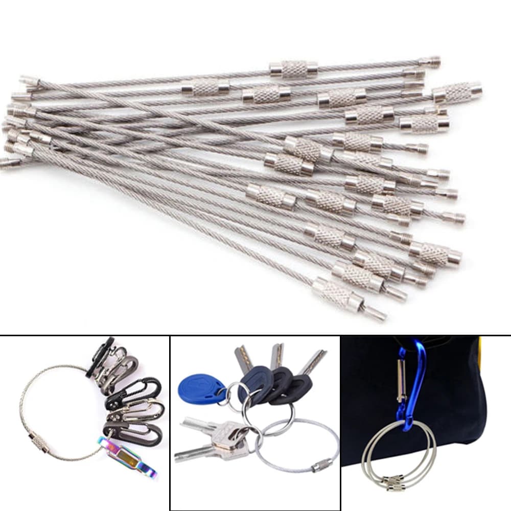 5 قطع كارابينر سلسلة مفاتيح من الفولاذ المقاوم للصدأ حامل مفاتيح حبل سلكي كابل علامة أمتعة تخييم أداة قفل لولبي أدوات خارجية