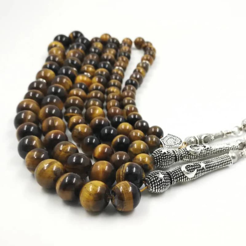 Man's Tabish Big Size 8mm 10mm 12mm 14mm Tiger eyes Natural stone misbaha Tiger eyes prayer beads 33 66 99beads stone Rosary - 6