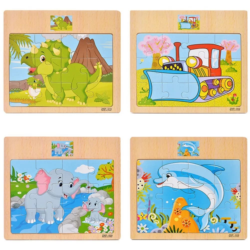 Hot Sale 12/9 PCS Puzzles Wooden Kids Baby Wood Cartoon Vehicle Animals Learning Educational Toys for Children Gift - 5