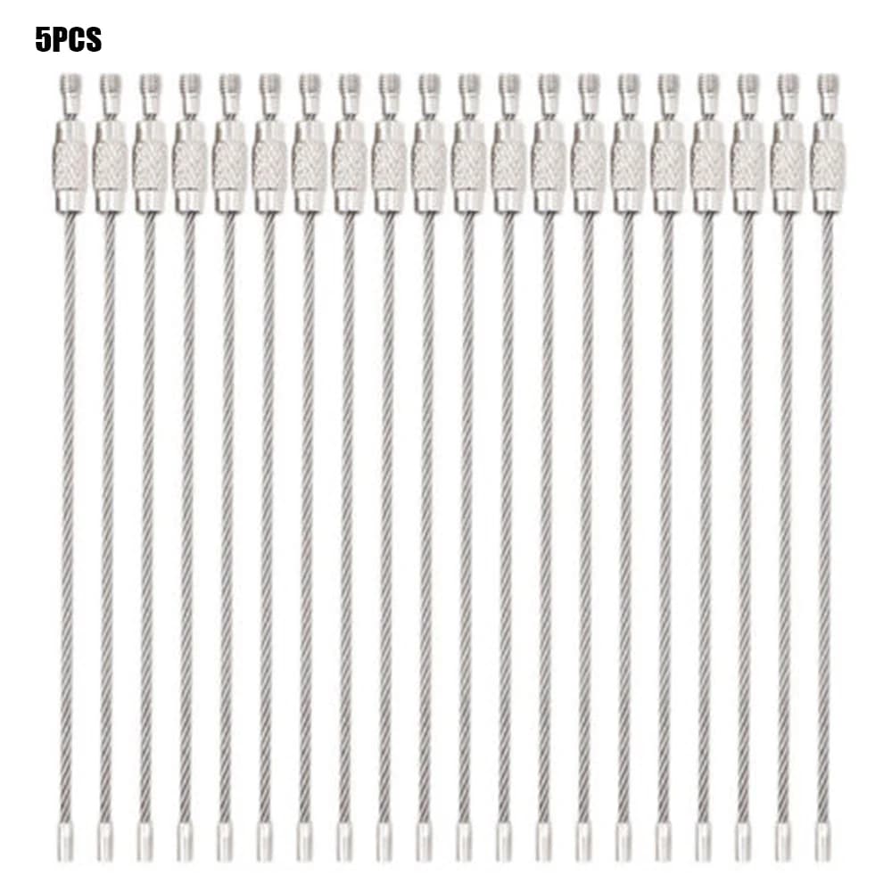 5 قطع كارابينر سلسلة مفاتيح من الفولاذ المقاوم للصدأ حامل مفاتيح حبل سلكي كابل علامة أمتعة تخييم أداة قفل لولبي أدوات خارجية - 2