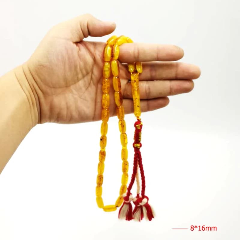 تسبيح رمضان كريم كهرمان لون رجل مسبحة مسلمة سوار فاخر هدية لعيد تسبيح 33 خرزة مسبحة إسلام سوار - 6