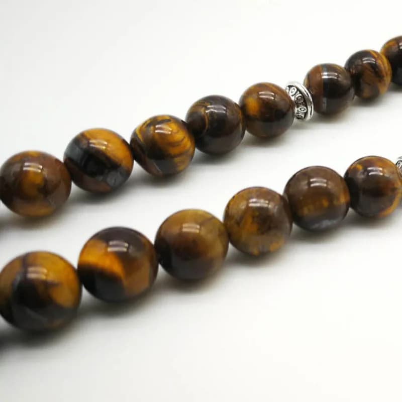 Man's Tabish Big Size 8mm 10mm 12mm 14mm Tiger eyes Natural stone misbaha Tiger eyes prayer beads 33 66 99beads stone Rosary - 3