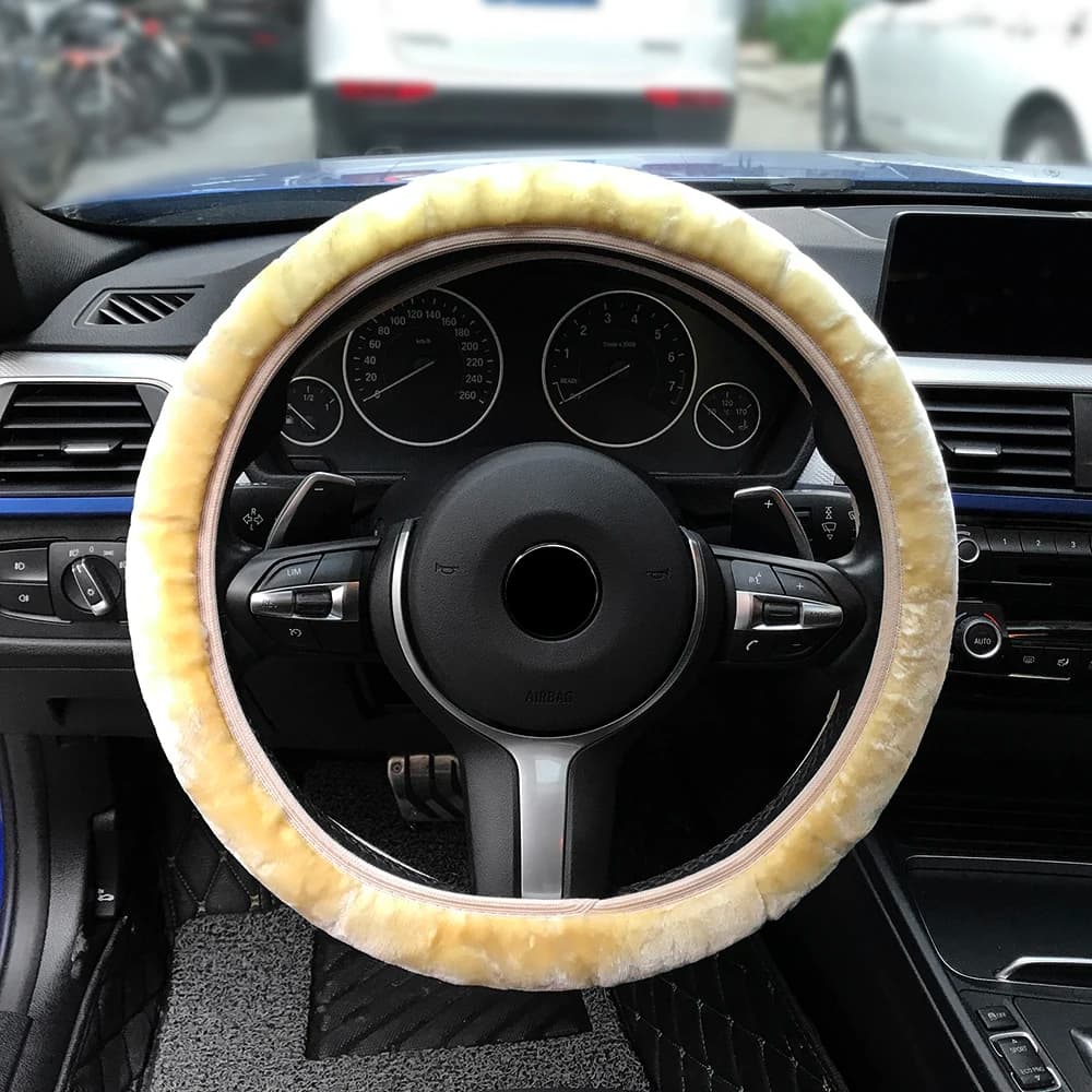 Premium Soft Short Fur Car Steering Wheel Cover High-density Warm Plush Winter Steering Wheel Protector Cover 38cm Accessories - 6