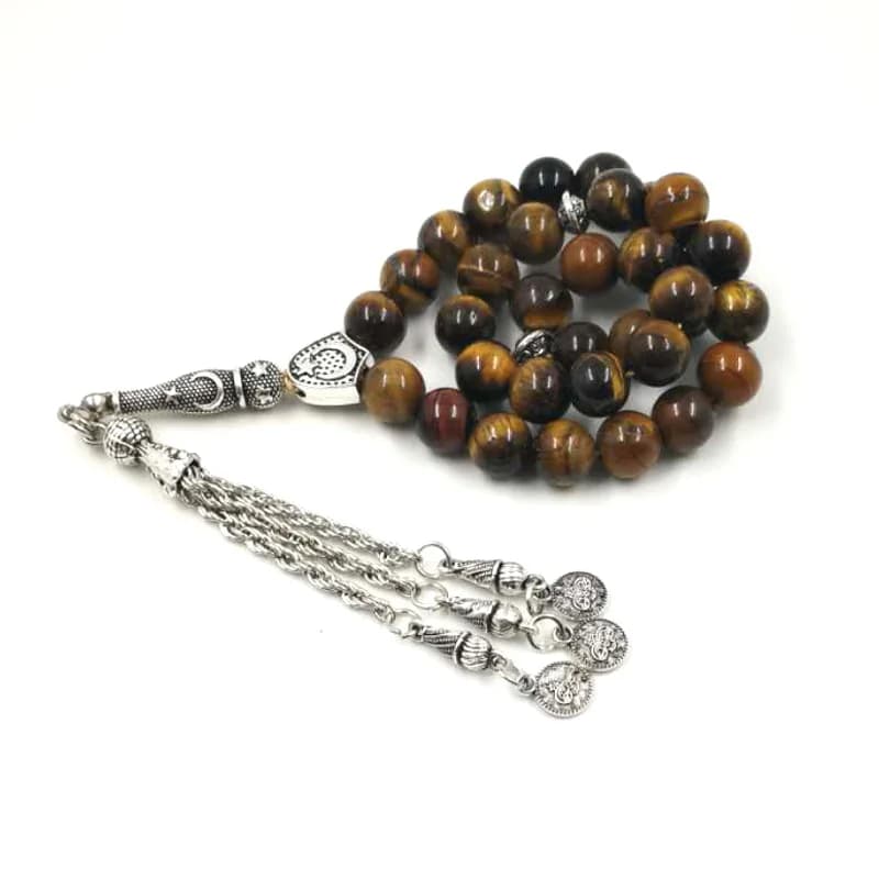 Man's Tabish Big Size 8mm 10mm 12mm 14mm Tiger eyes Natural stone misbaha Tiger eyes prayer beads 33 66 99beads stone Rosary - 5