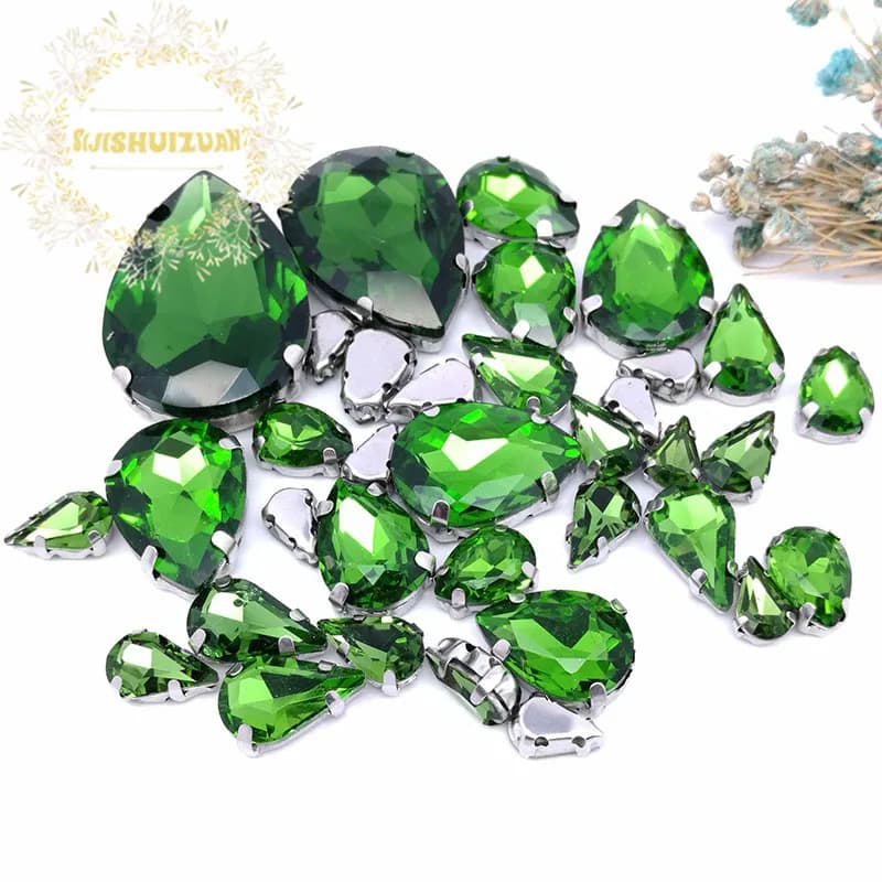 30Pcs7 Mixed Size Gray Water Drop Glass Crystal Seam Rhinestone With Silver Claw DIY Wedding Dress / Garment Accessories - 5